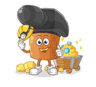 the hammer miner with gold character. cartoon mascot vecto