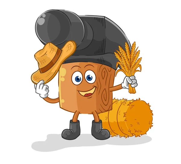 Hammer Farmer Mascot Cartoon Vecto — Stok Vektör