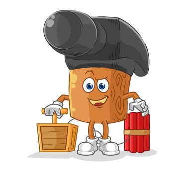 the hammer holding dynamite detonator. cartoon mascot vecto