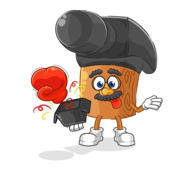 the hammer prank glove in the box. cartoon masco