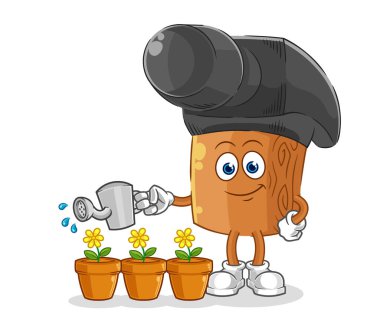 the hammer watering the flowers mascot. cartoon vecto