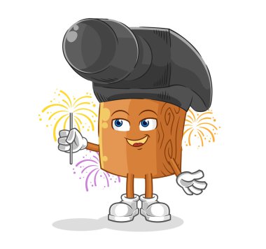 the hammer with fireworks mascot. cartoon vecto