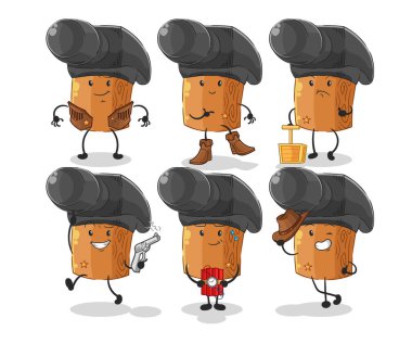 the hammer cowboy group character. cartoon mascot vecto