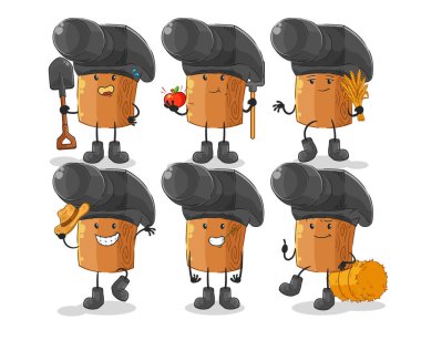 the hammer farmer group character. cartoon mascot vecto