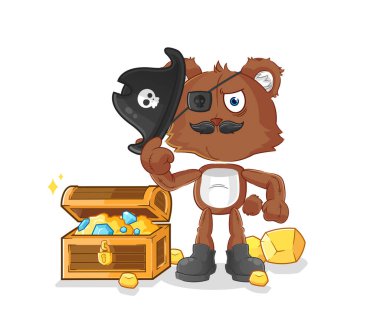 the bear pirate with treasure mascot. cartoon vecto