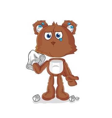 the bear cry with a tissue. cartoon mascot vecto
