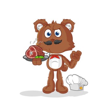 the bear chef with meat mascot. cartoon vecto