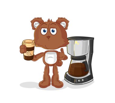 the bear drinking coffee illustration. character vecto