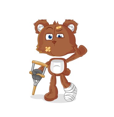 the bear sick with limping stick. cartoon mascot vecto