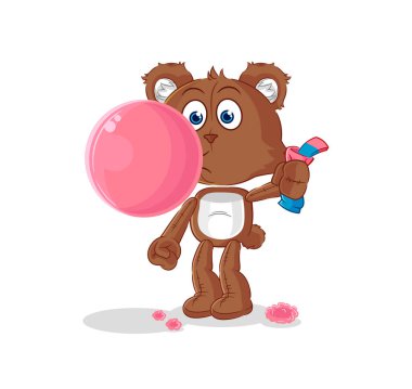 the bear chewing gum vector. cartoon characte