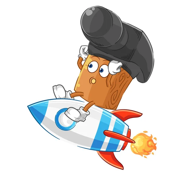 Hammer Ride Rocket Cartoon Mascot Vecto — Vettoriale Stock