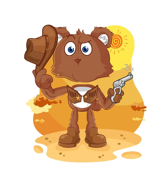 Bear Cowboy Gun Character Vecto — Stok Vektör