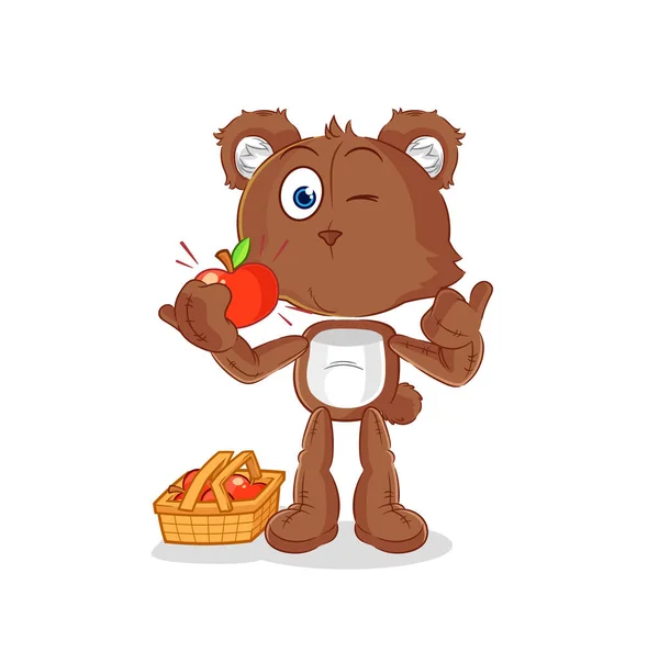 Bear Eating Apple Illustration Character Vecto — Stockvektor