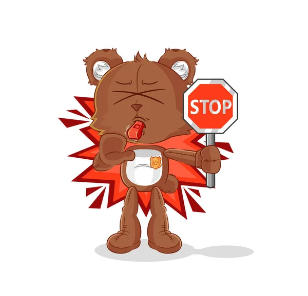 Bear Holding Stop Sign Cartoon Mascot Vecto — Stock vektor