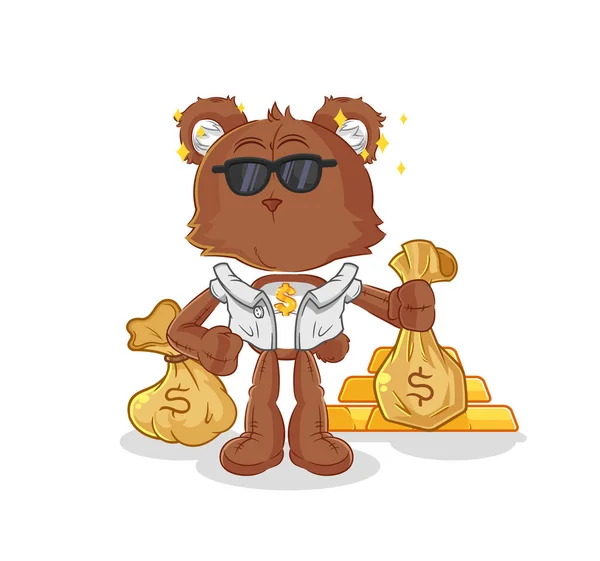 Bear Rich Character Cartoon Mascot Vecto — Stock Vector