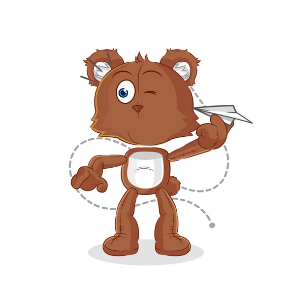 Bear Paper Plane Character Cartoon Mascot Vecto — Stock vektor