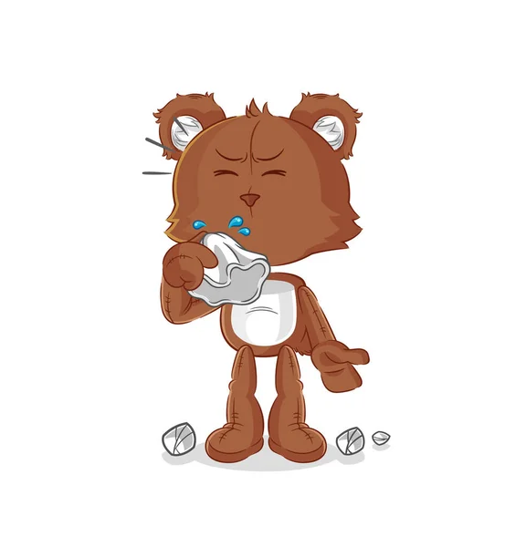 Bear Blowing Nose Character Cartoon Mascot Vecto — Stockvector
