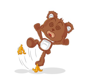the bear slipped on banana. cartoon mascot vecto