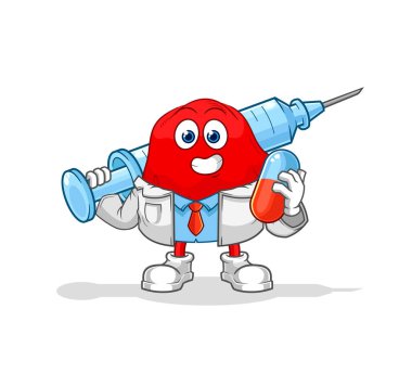 the red cloth doctor holding medichine and injectio