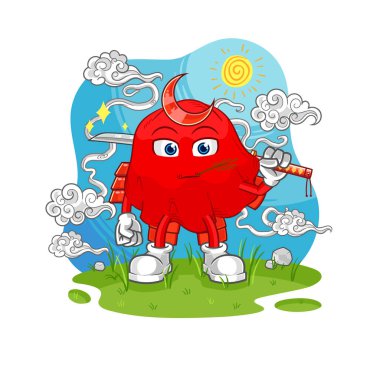 the red cloth samurai cartoon. cartoon mascot vecto