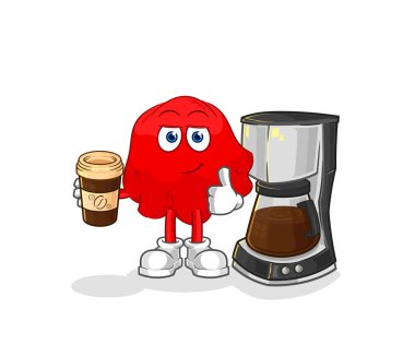 the red cloth drinking coffee illustration. character vecto