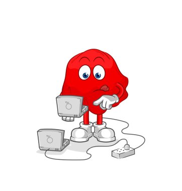 the red cloth with laptop mascot. cartoon vecto