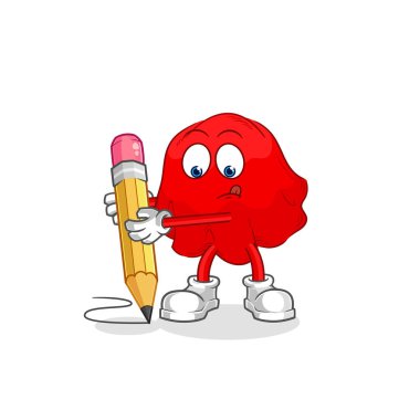 the red cloth write with pencil. cartoon mascot vecto