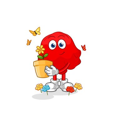 the red cloth with a flower pot. character vecto