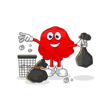 the red cloth Throw garbage mascot. cartoon vecto