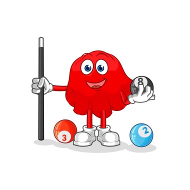 the red cloth plays billiard character. cartoon mascot vecto
