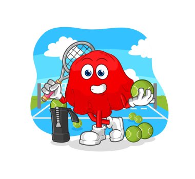 the red cloth plays tennis illustration. character vecto