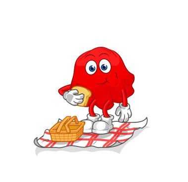 the red cloth on a picnic cartoon. cartoon mascot vecto