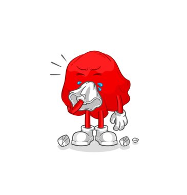 the red cloth blowing nose character. cartoon mascot vecto