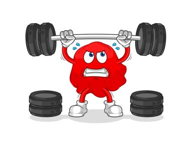 the red cloth lifting the barbell character. cartoon mascot vecto