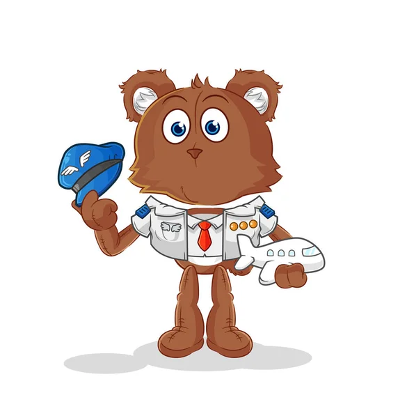 Bear Pilot Mascot Cartoon Vecto — Vector de stock
