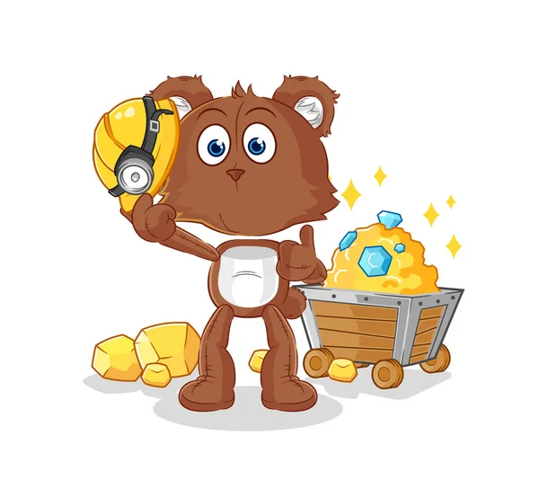 Bear Miner Gold Character Cartoon Mascot Vecto — Stok Vektör