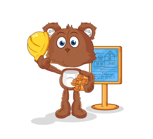 Bear Architect Illustration Character Vecto — Vetor de Stock