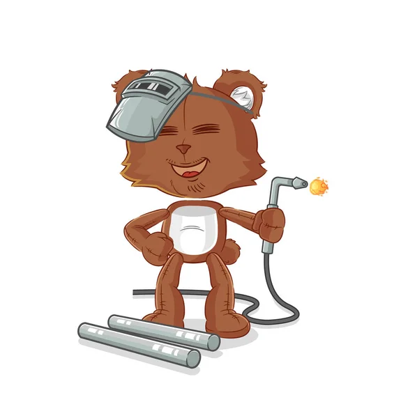Bear Welder Mascot Cartoon Vecto — 스톡 벡터