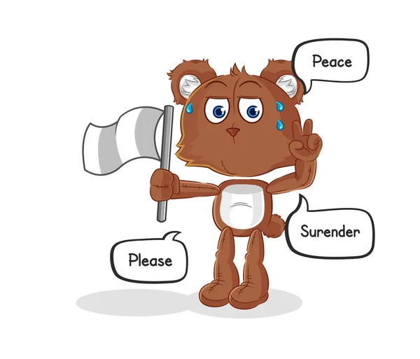 Bear Hold Surrender Flag Mascot Cartoon Vecto — Stock Vector