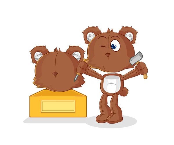 Bear Sculptor Character Cartoon Mascot Vecto — Stock Vector