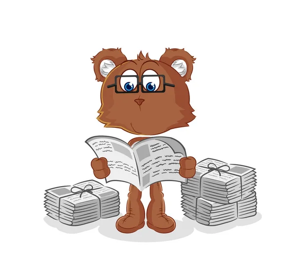 Bear Read Newspaper Cartoon Character Vecto — Stock Vector