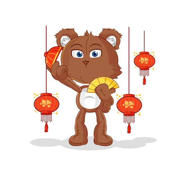 Bear Chinese Lanterns Illustration Character Vecto — Vettoriale Stock