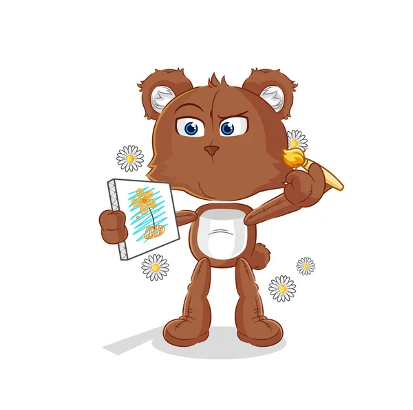 Bear Traditional Painter Cartoon Character Vecto — Wektor stockowy