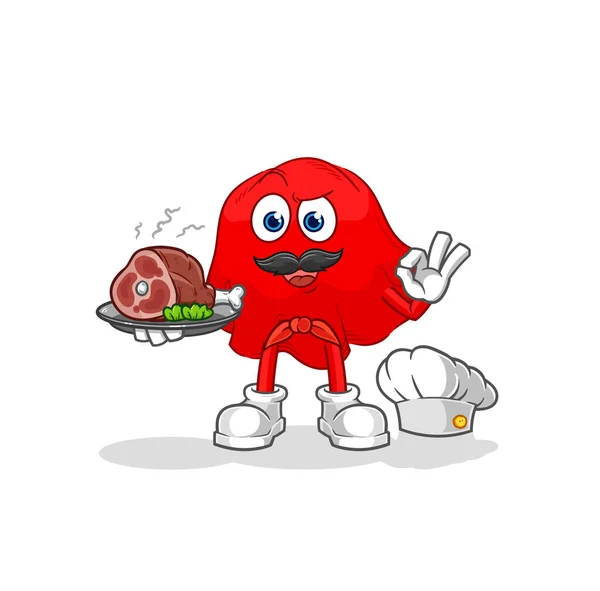 Red Cloth Chef Meat Mascot Cartoon Vecto — Stockvector
