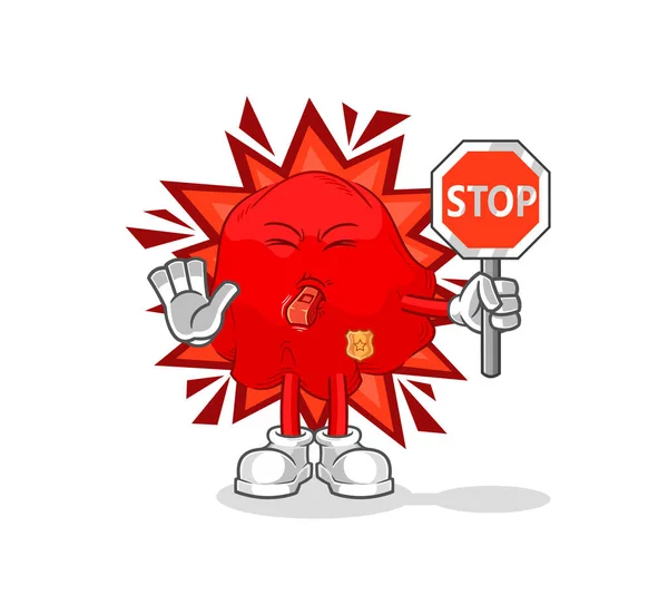 Red Cloth Holding Stop Sign Cartoon Mascot Vecto — ストックベクタ