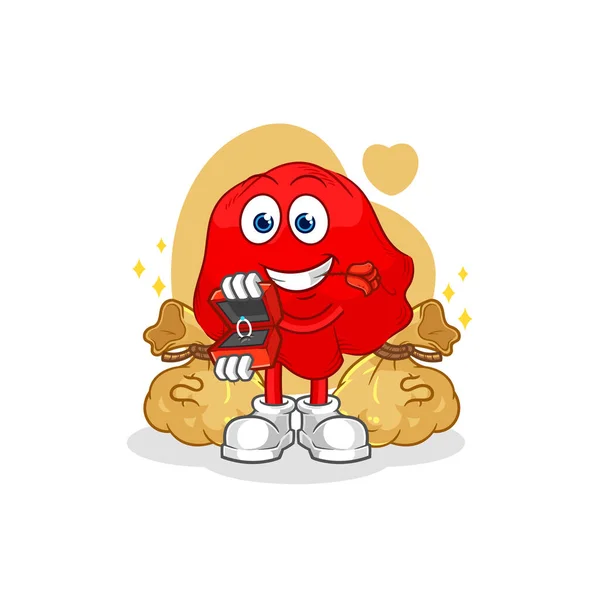 Red Cloth Propose Ring Cartoon Mascot Vecto — Wektor stockowy