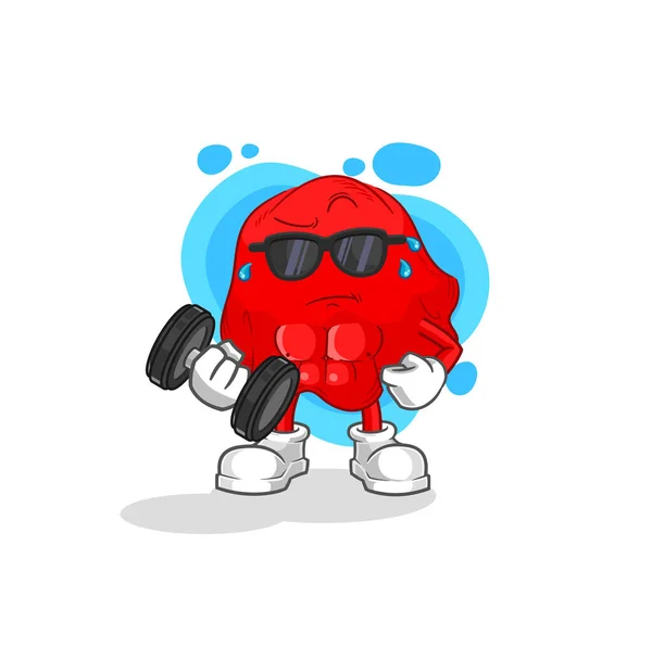 Red Cloth Lifting Dumbbell Vector Cartoon Characte — Stockvector