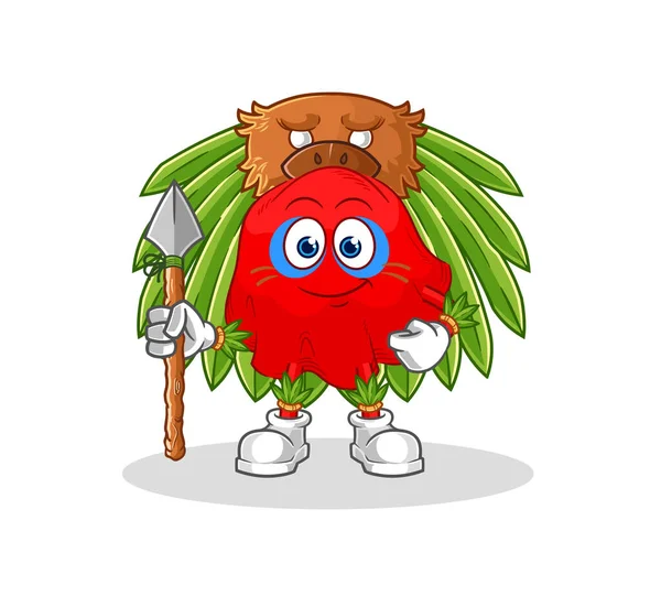 Red Cloth Tribal Man Mascot Cartoon Vecto — Image vectorielle
