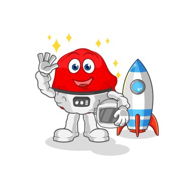 the red cloth astronaut waving character. cartoon mascot vecto