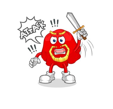 the red cloth knights attack with sword. cartoon mascot vecto